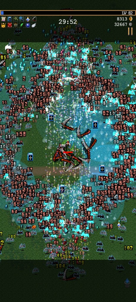 colourful bullet hell image with swarms of enemies